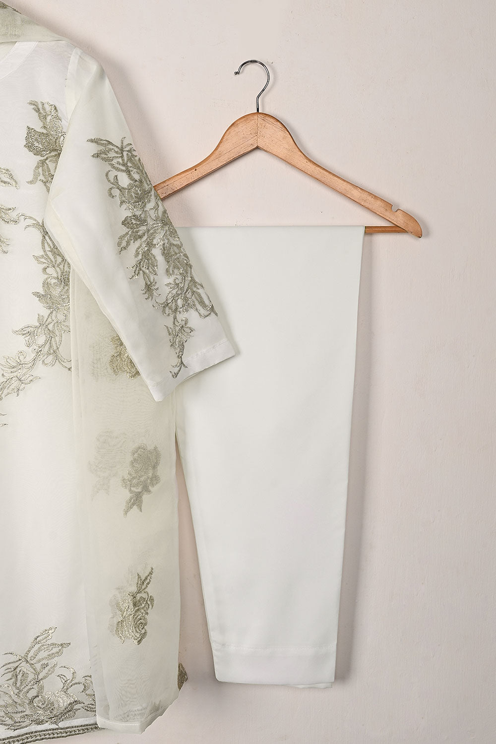 RTW-311-OFF White -  3Pc Ready to Wear Embroidered Organza Dress