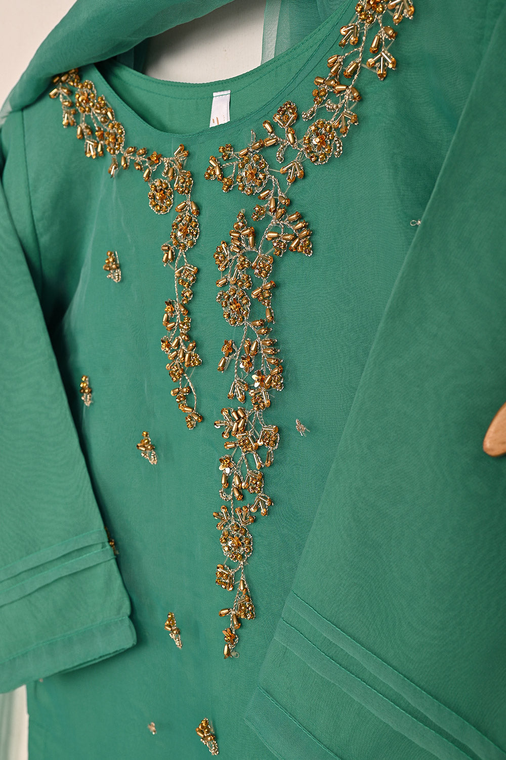 RTW-237-Sea Green - 3Pc Ready to Wear Embroidered Premium Adda Work Organza Dress