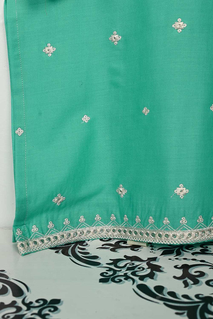 3SP-8A-SeaGreen - 3PC COTTON EMBROIDERED Dress With Chiffon Embroidered Dupatta
