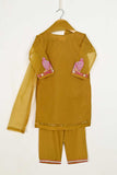 TKF-79-Mustard - Kids 3Pc Organza Formal Embroidered Dress With Malai Trouser