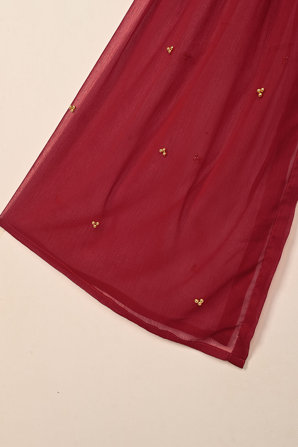 RTW-259-Red - 3Pc Ready to Wear Embroidered Adda Work Chiffon Dress