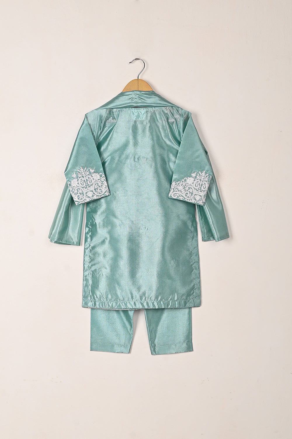 TKF-273-Cyan - Kids 3Pc Ready to Wear Silk Embroidered Dress