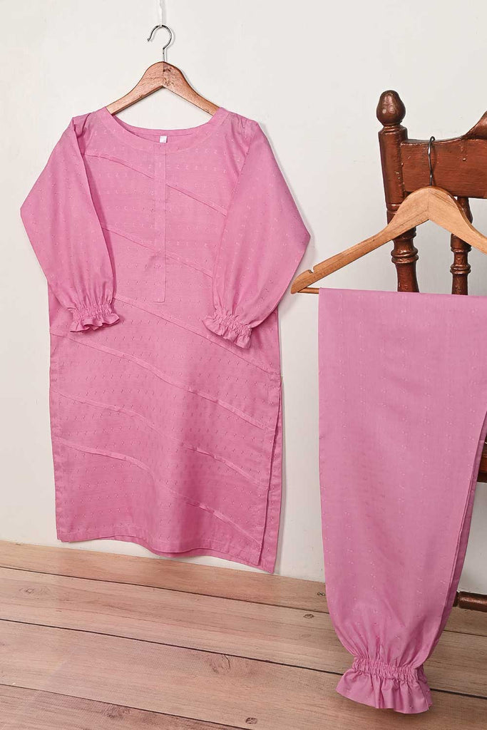 STP-164B-Pink - 2Pc Pc Jacquard Paper Cotton Dress With Pc Jacquard Paper Cotton Trouser