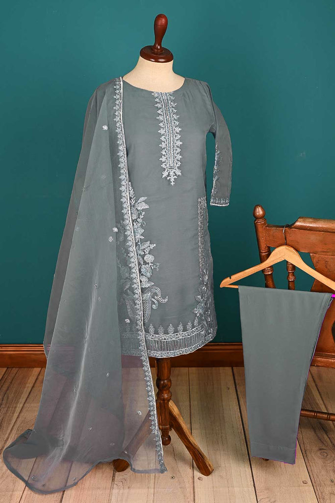 RTW-156-Grey - 3Pc Stitched Organza Embroidered Dress