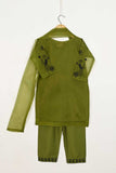 TKF-78-Moss - Kids 3Pc Organza Formal Embroidered Dress With Malai Trouser
