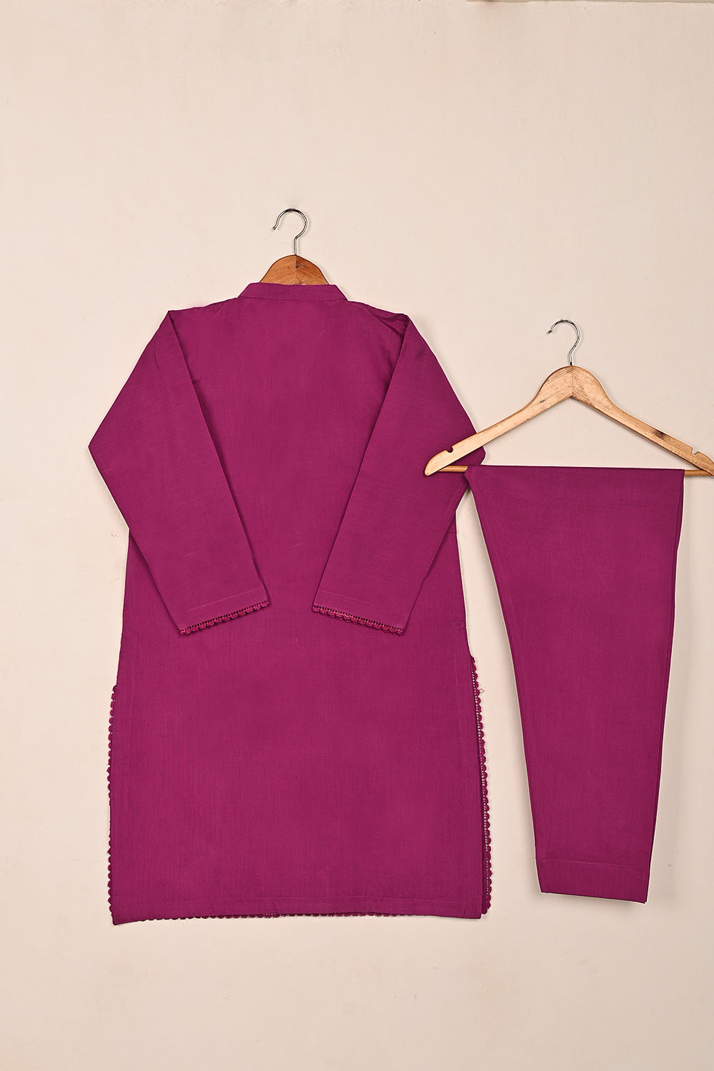 STP-214A-Fuchsia - 2Pc Ready to Wear Cotton Slub Solid Dress