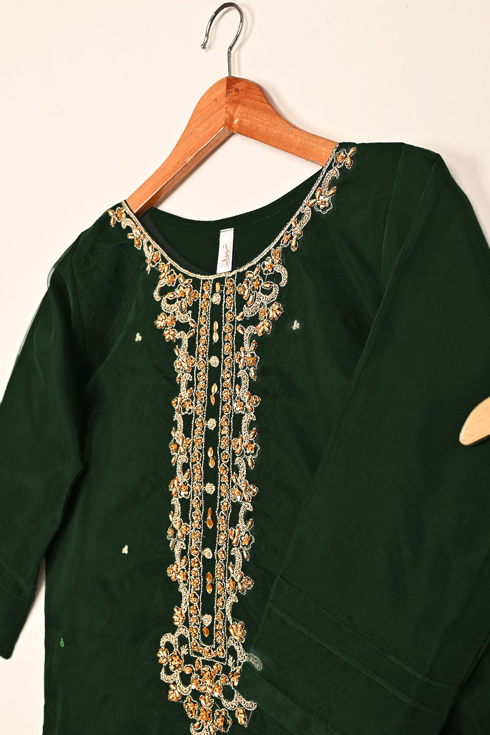 RTW-261-Bottle Green - 3Pc Ready to Wear Embroidered Premium Adda Work Organza Dress