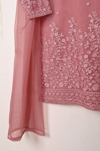 RTW-320-Tea Pink -  3Pc Ready to Wear Embroidered Organza Dress