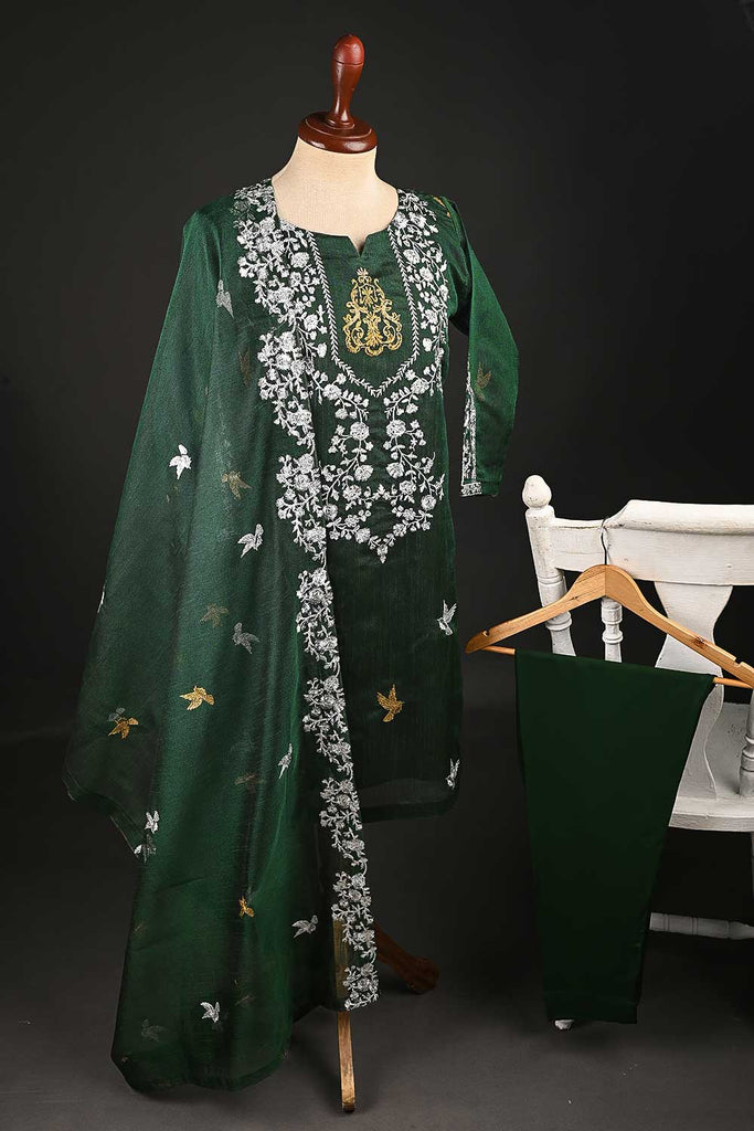RTW-135-Green - 3Pc Stitched Khaadi Net Dress