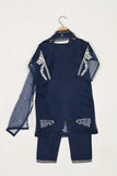 TKF-37-NavyBlue - Kids 3Pc Organza Formal Embroidered Dress With Malai Trouser