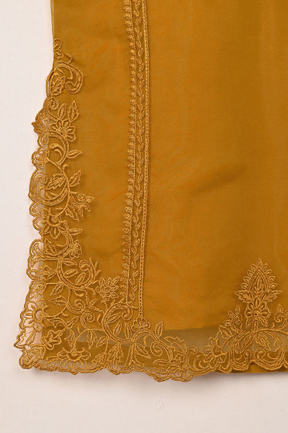 RTW-284-Mustard - 3Pc Ready to Wear Cut Work Embroidered Organza Dress