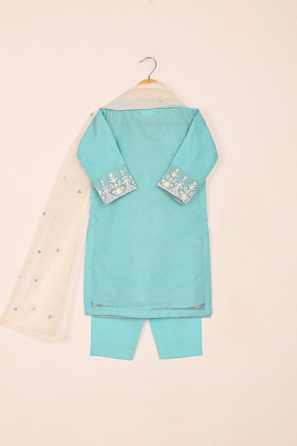 TKF-182-Sky Blue - Kids 3Pc Ready to Wear Javeria Net Embroidered Formal Dress