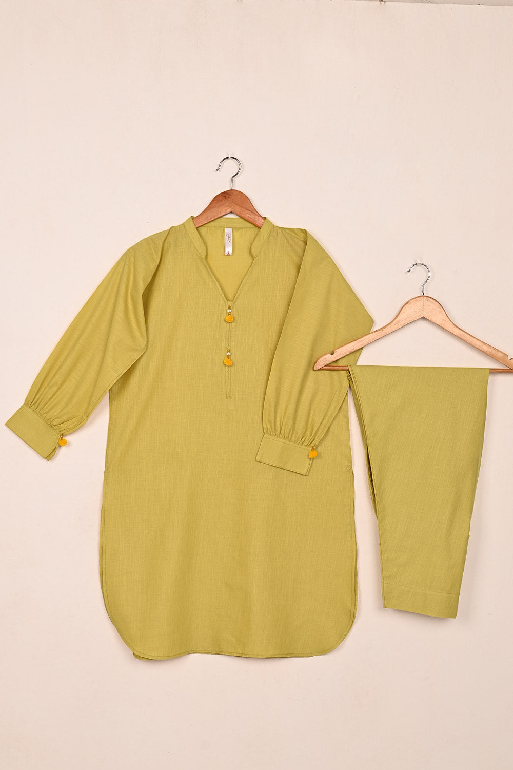 STP-200B-Yellow- 2Pc Ready to Wear Cotton Slub Dress