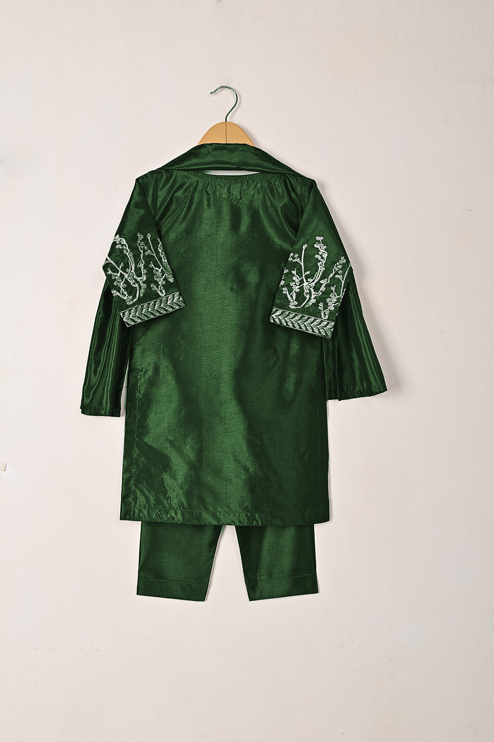 TKF-272-Bottle Green - Kids 3Pc Ready to Wear Silk Embroidered Dress