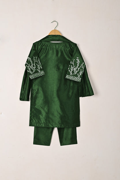 TKF-272-Bottle Green - Kids 3Pc Ready to Wear Silk Embroidered Dress