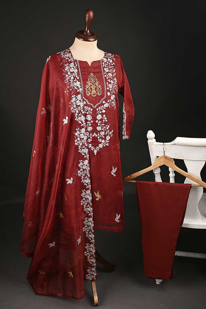 RTW-136-Red - 3Pc Stitched Khaadi Net Dress