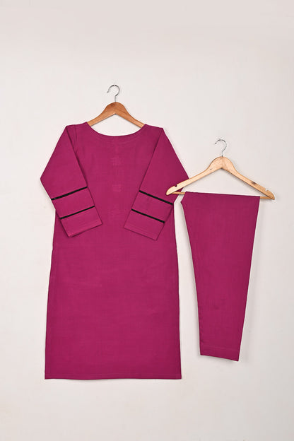 STP-209B-Fuchsia - 2Pc Ready to Wear Cotton Silk Solid Dress