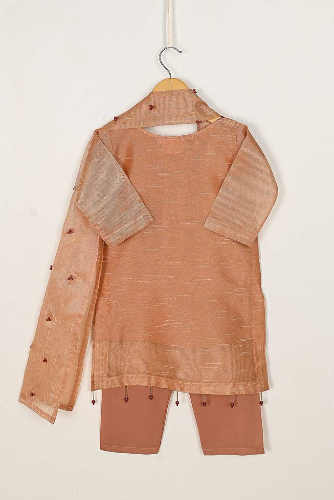 TKF-56-Rust - Kids 3Pc  Javeria Net Dress With Malai Trouser Stitched