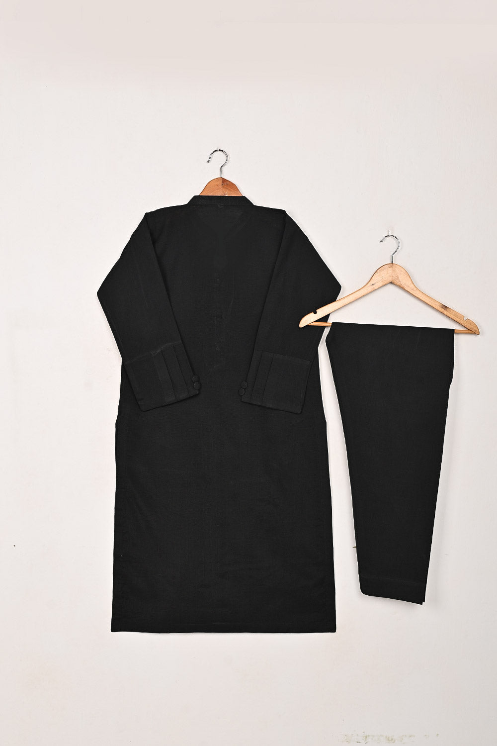 STP-211A-Black - 2Pc Ready to Wear Cotton Silk Solid Dress