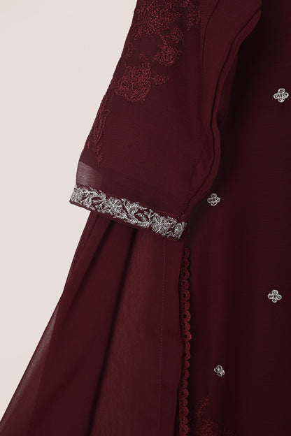 RTW-285-Maroon -  3Pc Ready to Wear Embroidered Chiffon Dress