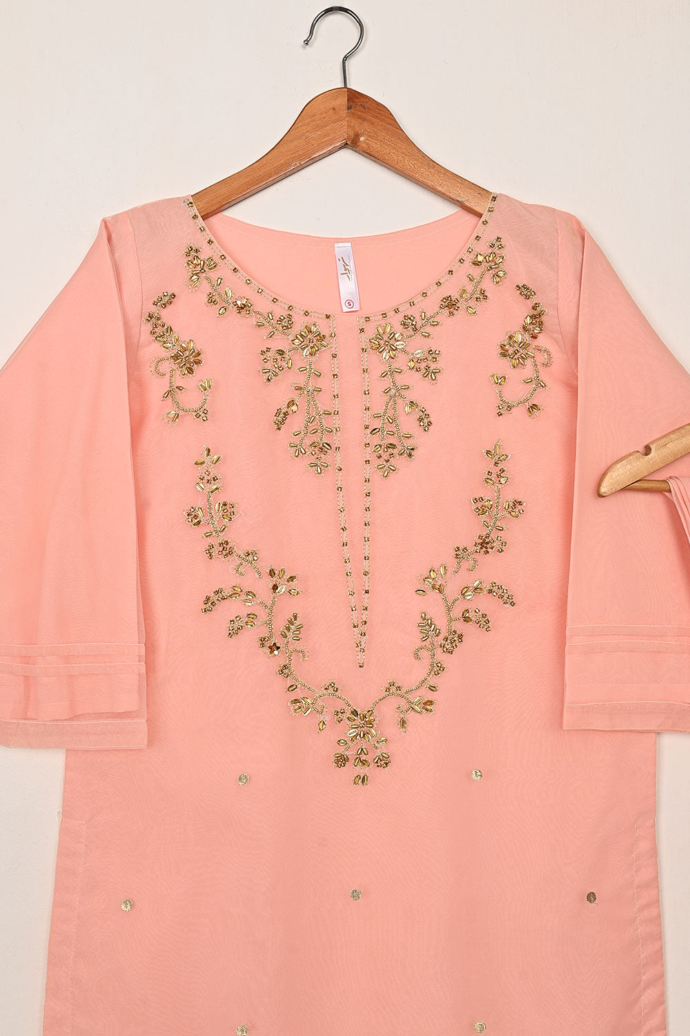 RTW-271-Peachy Pink - 3Pc Ready to Wear Embroidered Premium Adda Work Organza Dress