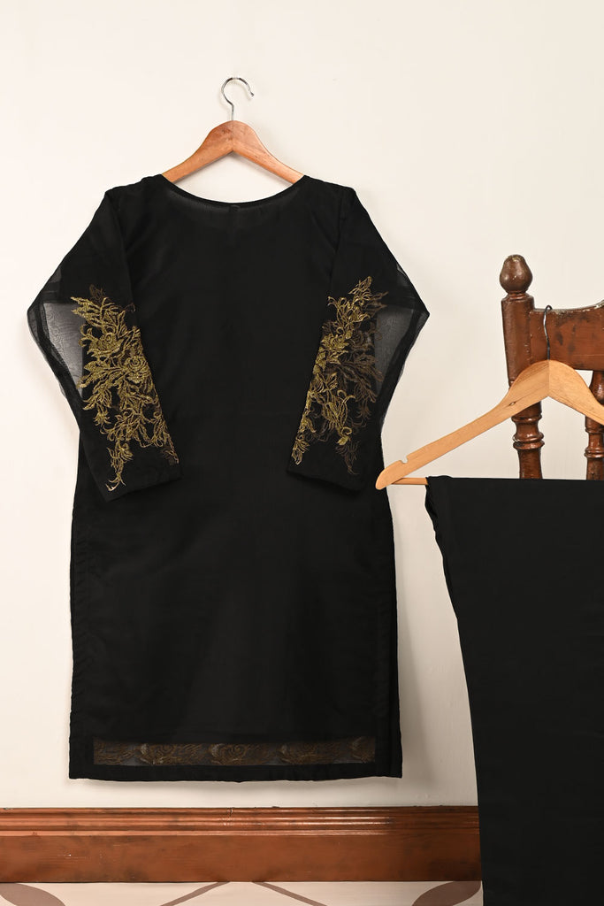 STP-182-BLACK - 2Pc Organza Embroidered Dress