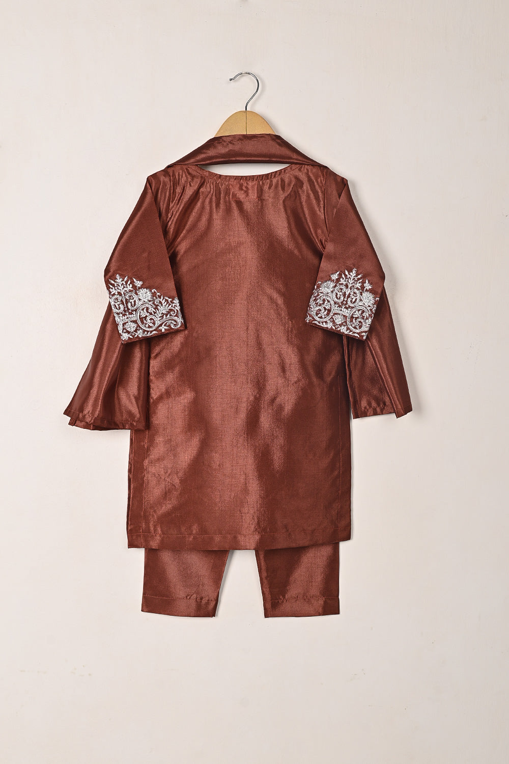 TKF-274-Rust - Kids 3Pc Ready to Wear Silk Embroidered Dress