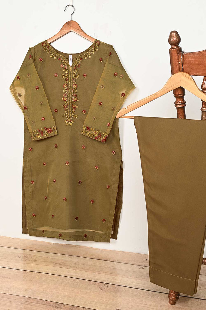 STP-148B-Brown - 2Pc Organza Embroidered With Malai Trouser