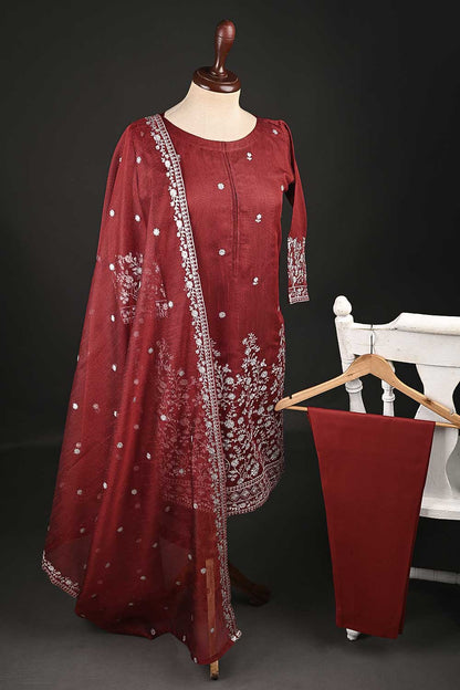 RTW-134-Red - 3Pc Stitched Khaadi Net Dress