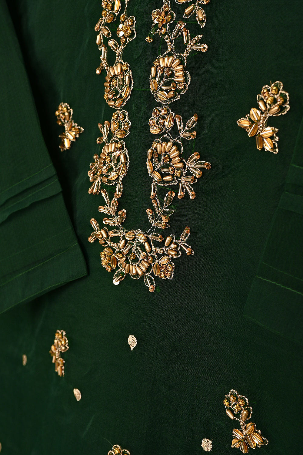 RTW-231-Green - 3Pc Ready to Wear Embroidered Premium Adda Work Organza Dress