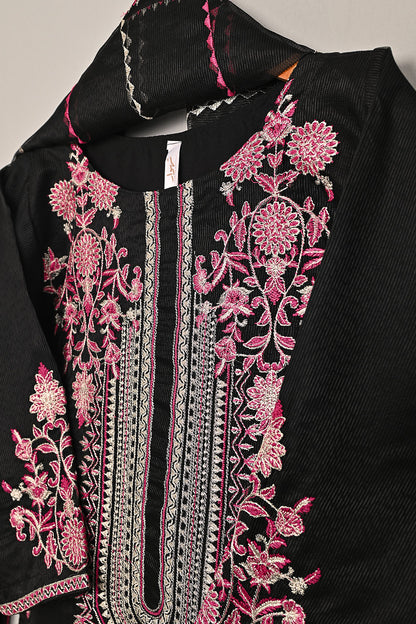 RTW-197-Black - 3Pc Ready to Wear 3Pc Javeria Net Embroidered  Dress