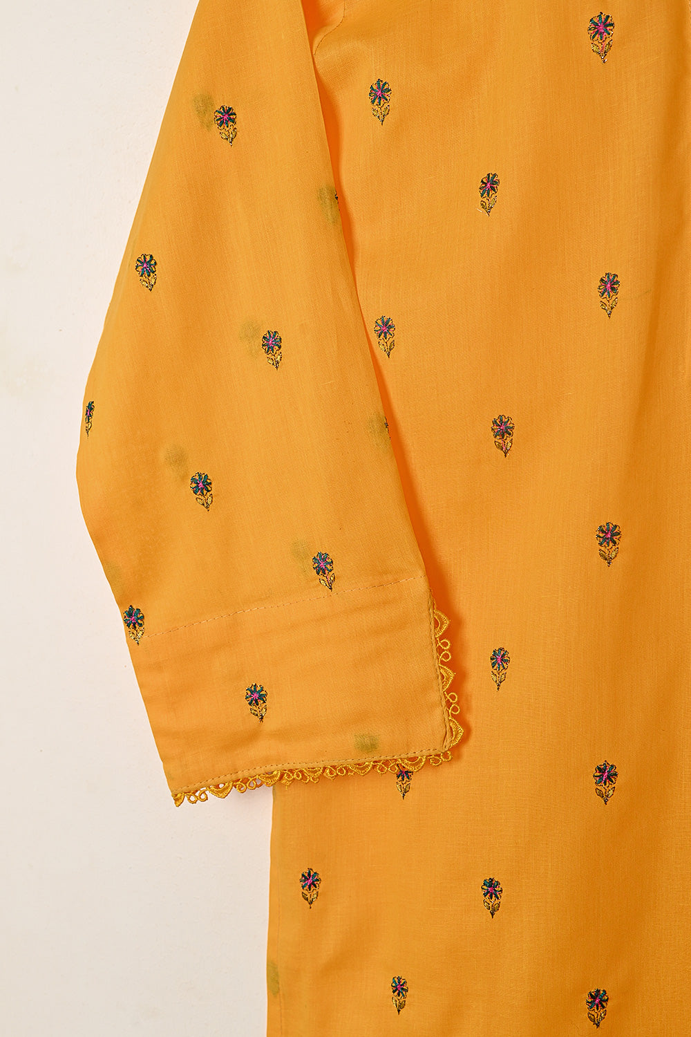 STP-263A-Yellow  - 2Pc Ready to Wear Embroidered Cambric Dress