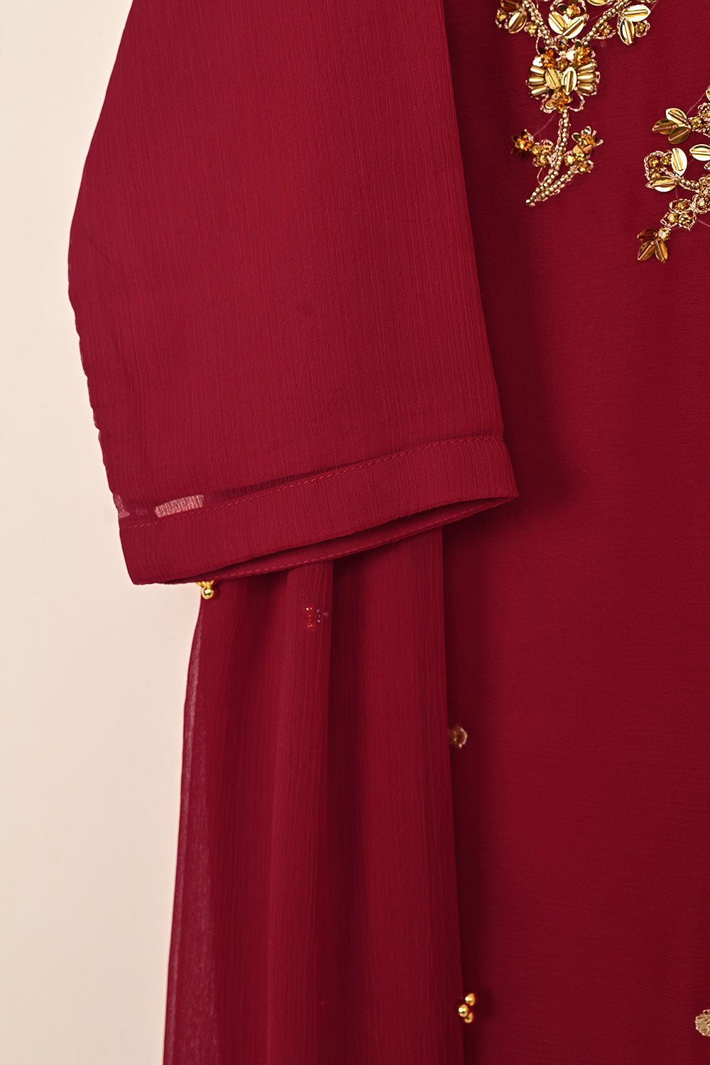 RTW-259-Red - 3Pc Ready to Wear Embroidered Adda Work Chiffon Dress