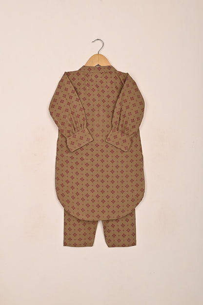 TKF-202-Brown - Kids 2Pc Malai Printed Dress