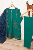 3SP-13A-Green - 3PC COTTON EMBROIDERED Dress With Chiffon Embroidered Dupatta