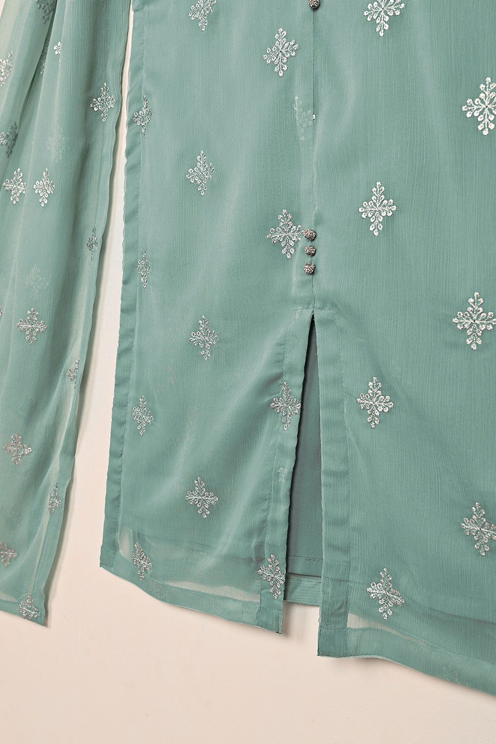 RTW-212-Cyan-  3Pc Ready to Wear Embroidered Chiffon Dress