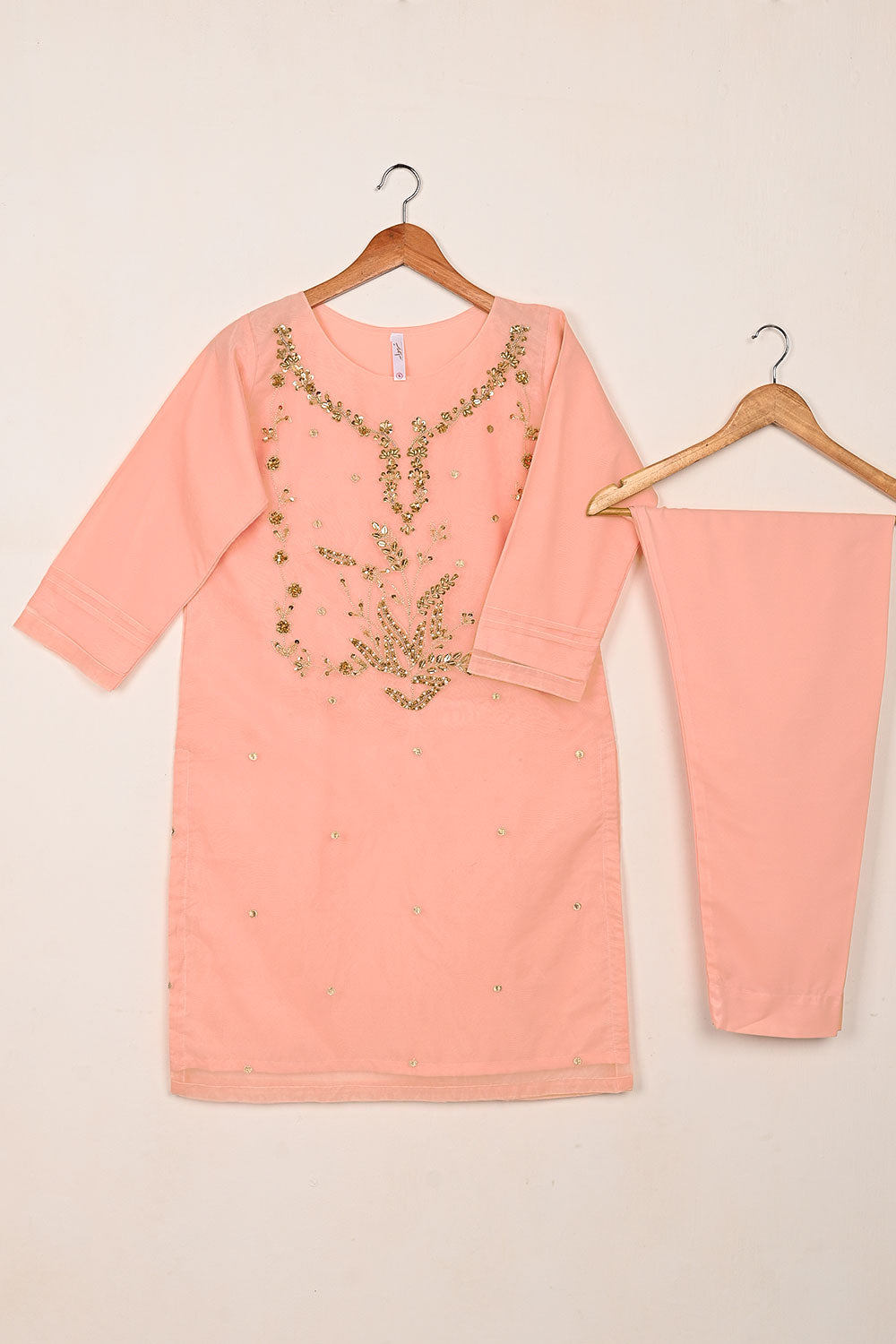 RTW-269-Peachy Pink - 3Pc Ready to Wear Embroidered Premium Adda Work Organza Dress