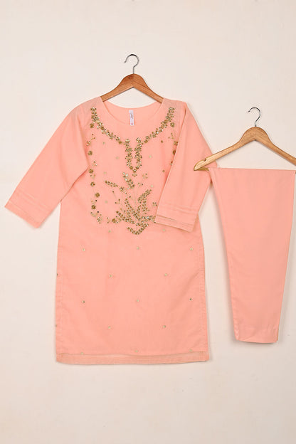 RTW-269-Peachy Pink - 3Pc Ready to Wear Embroidered Premium Adda Work Organza Dress