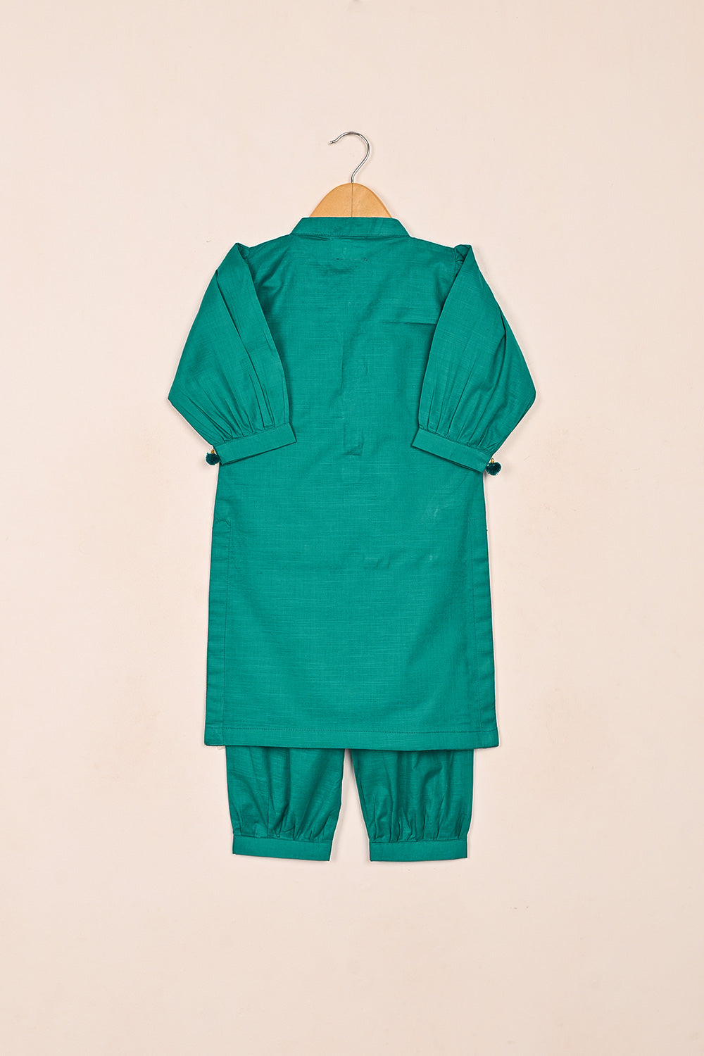 TKF-171-Sea Green- Kids 2Pc Ready to Wear Slub Cotton Dress