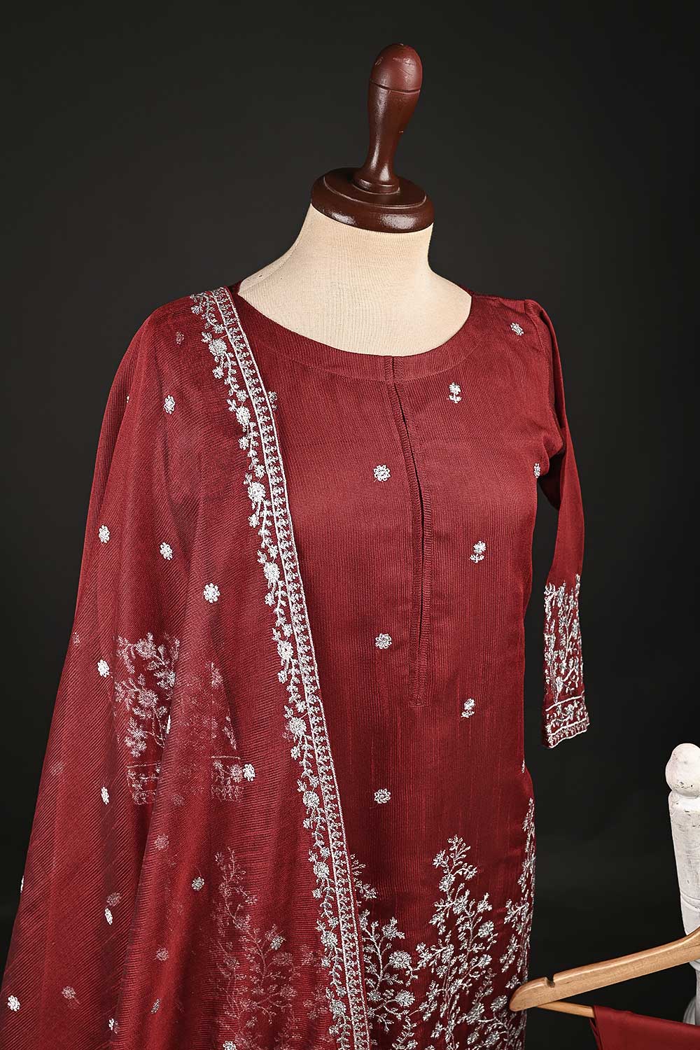 RTW-134-Red - 3Pc Stitched Khaadi Net Dress