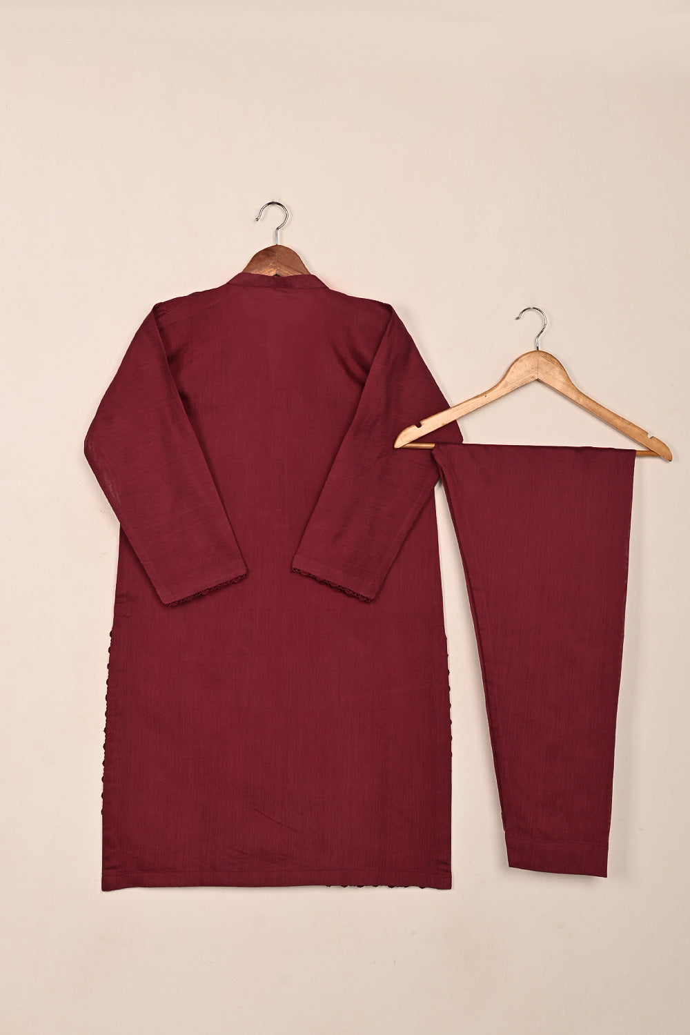 STP-214B-Maroon- 2Pc Ready to Wear Cotton Slub Solid Dress