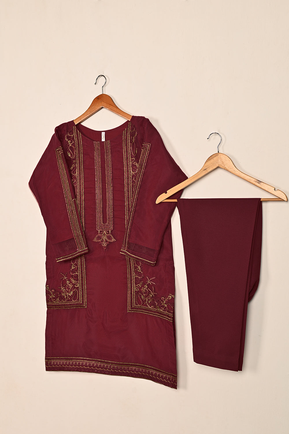 STP-125B-Maroon - 2Pc Organza With Malai Trouser