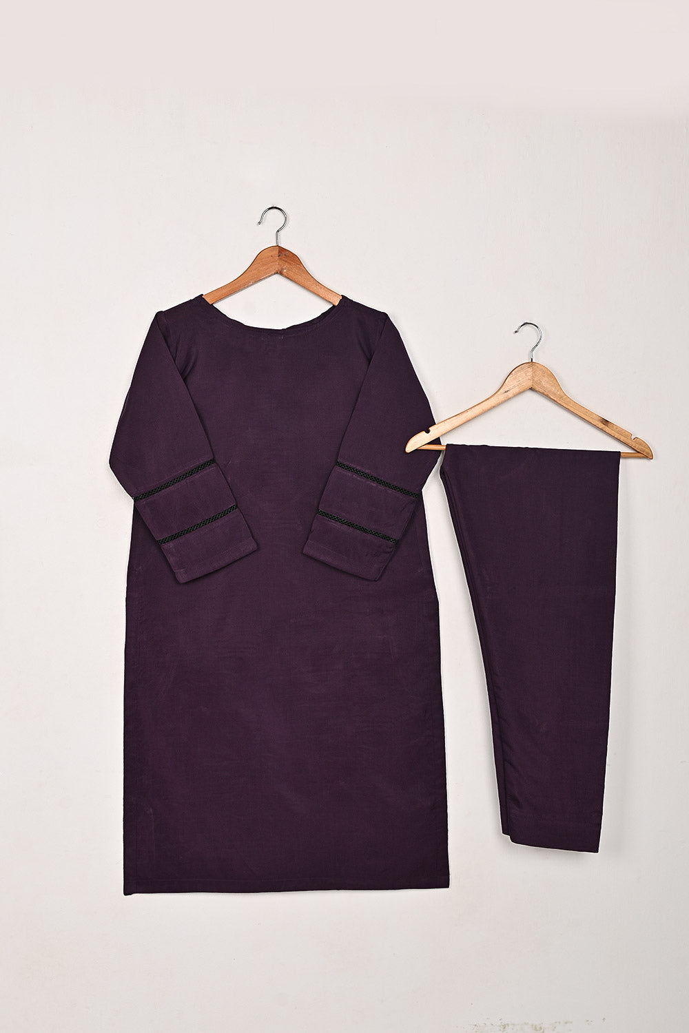 STP-209A-Purple - 2Pc Ready to Wear Cotton Silk Solid Dress