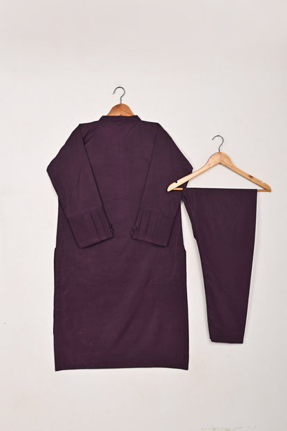 STP-211B-Purple - 2Pc Ready to Wear Cotton Silk Solid Dress