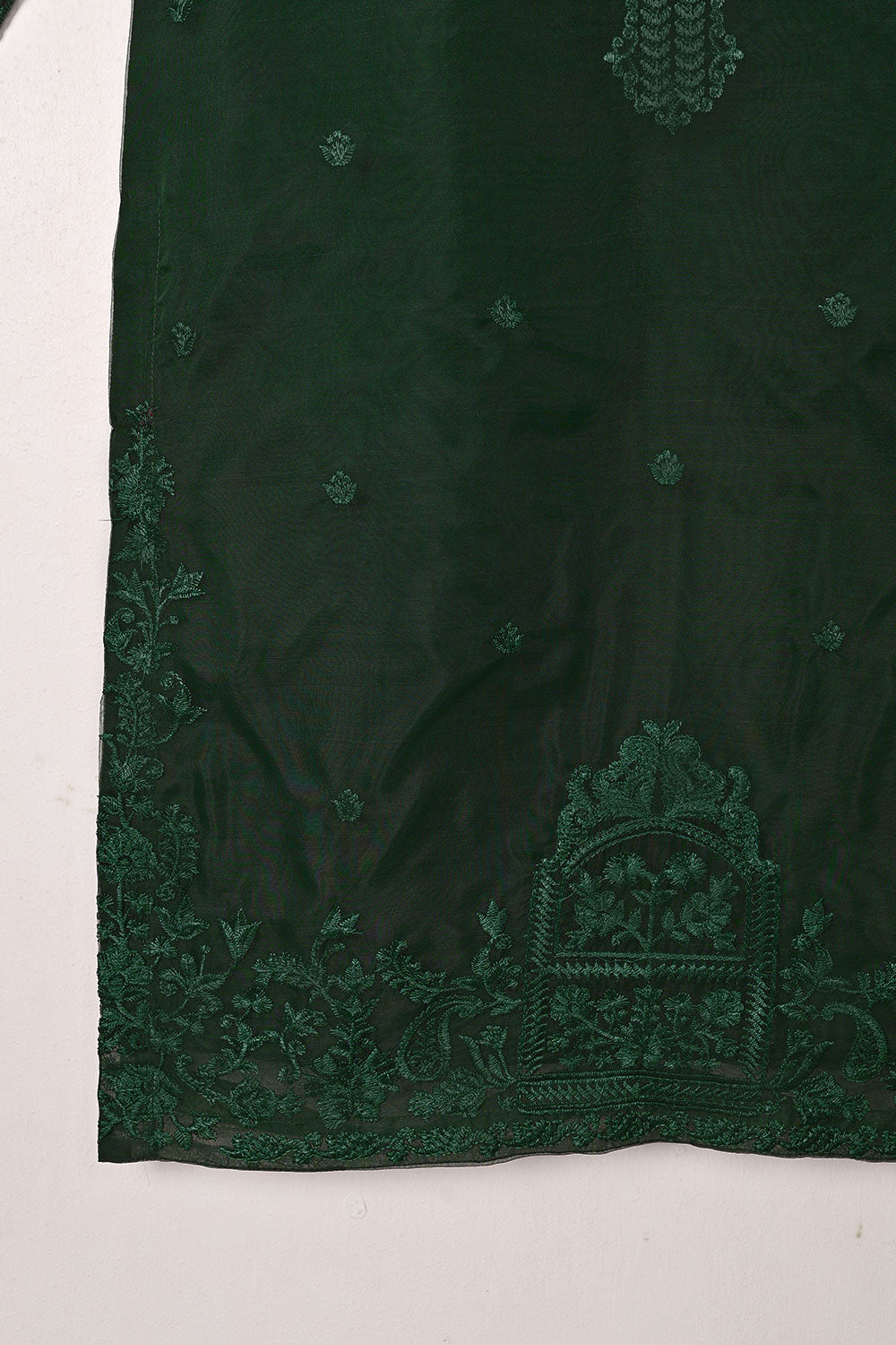 RTW-319-Bottle Green -  3Pc Ready to Wear Embroidered Organza Dress