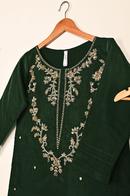 RTW-262-Bottle Green - 3Pc Ready to Wear Embroidered Premium Adda Work Organza Dress