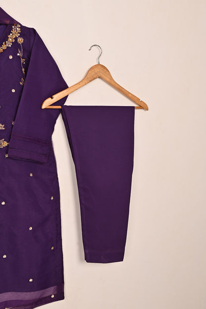 RTW-224-Purple - 3Pc Ready to Wear Embroidered Premium Adda Work Organza Dress