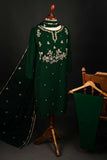 RTW-175-Bottle Green - 3Pc Ready to Wear Embroidered Adda Work Chiffon Dress