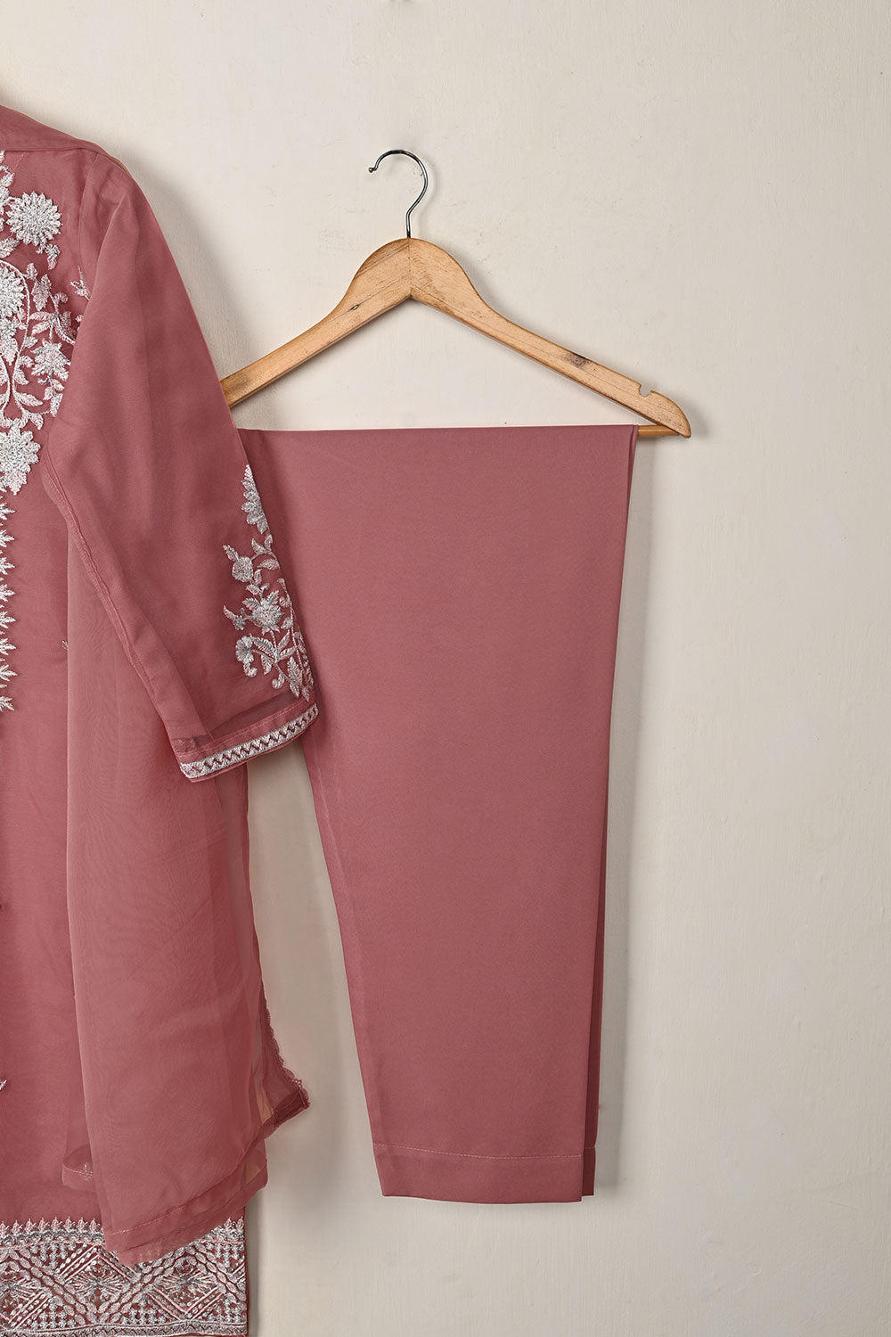 RTW-338-Tea Pink -  3Pc Ready to Wear Embroidered Organza Dress