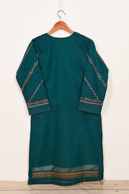 TS-235-Teal Green - Organza Embroidered Stitched Kurti